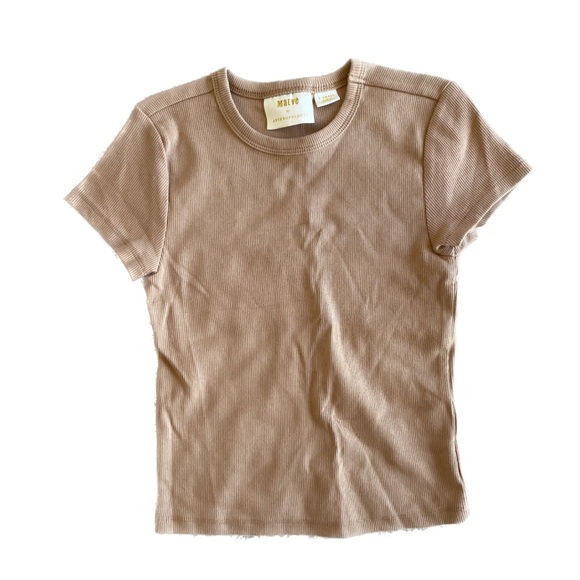 NWT ANTHROPOLOGIE/MAEVE Crop Ribbed Blair Baby Tee in Neutral/Camel/Tan - Picture 2 of 2